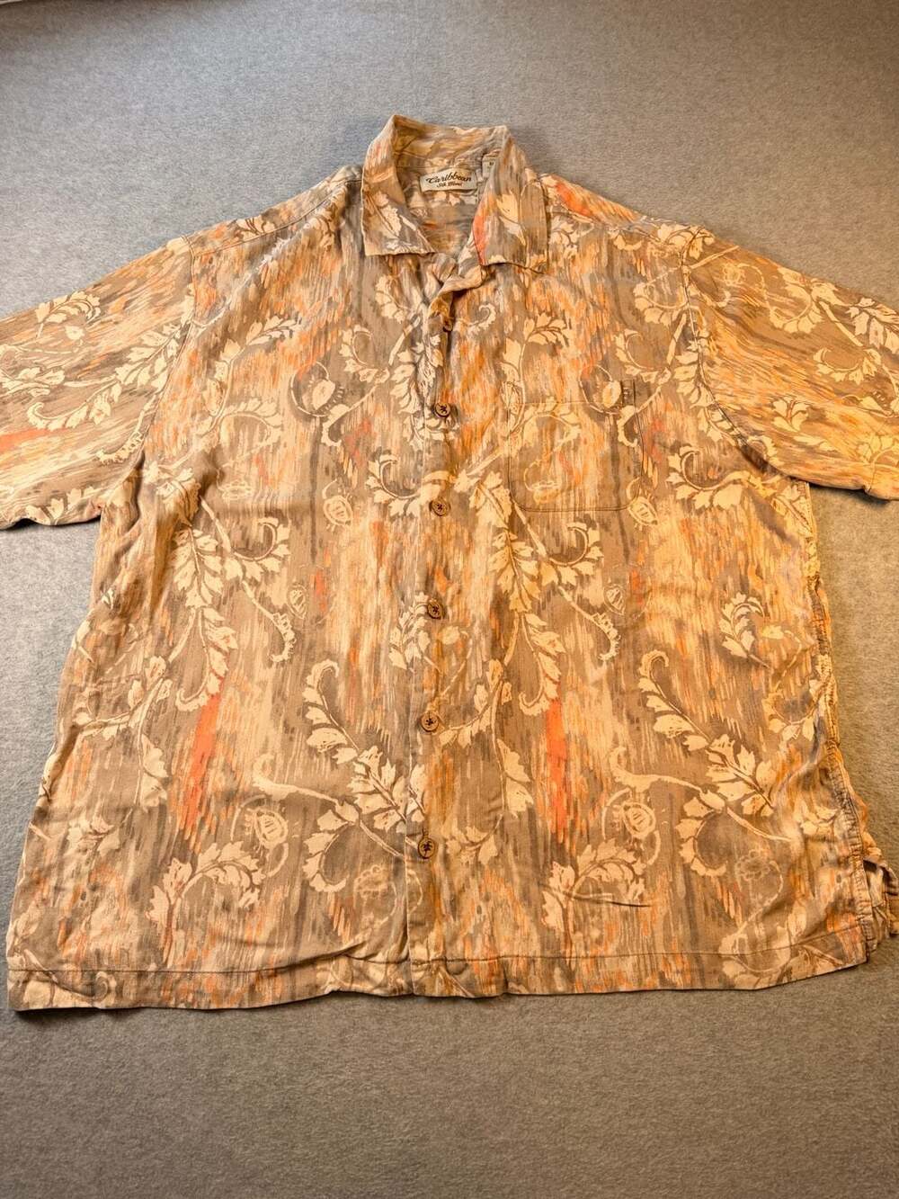 Caribbean Silk Blend Men's Floral Abstract Hawaiian Aloha Camp Shirt XL